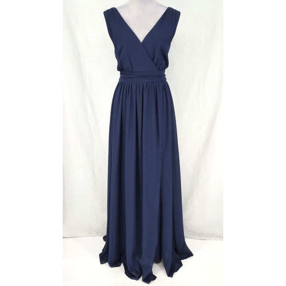 Lulus Gown Womens XL Navy Blue Stretch Knit Faux Wrap Dress Sleeveless Back Zip - Picture 1 of 13